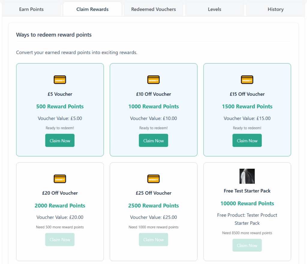 Simple Points and Rewards: Claim Rewards