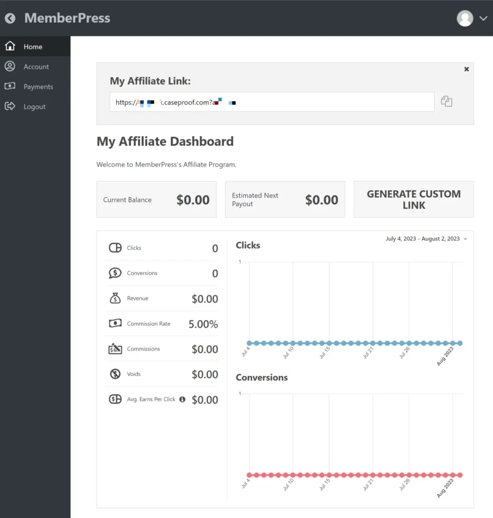 Easy Affiliate Dashboard Page