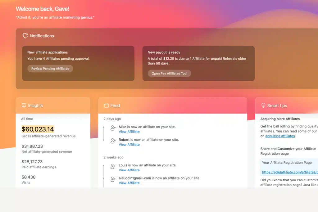 Solid Affiliate Dashboard Page