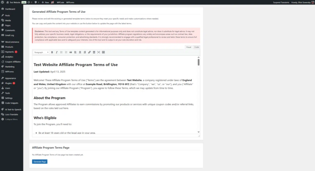Affiliate Program Terms Generator