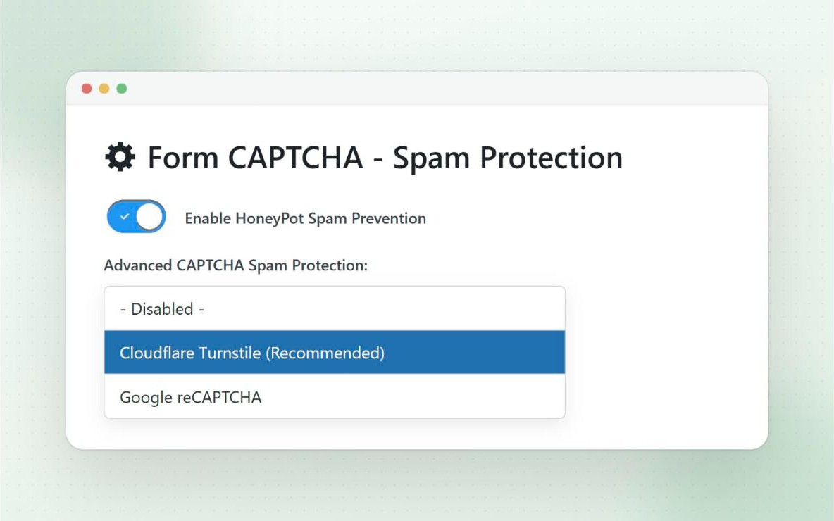 Honeypot and CAPTCHA spam protection settings for the affiliate registration form