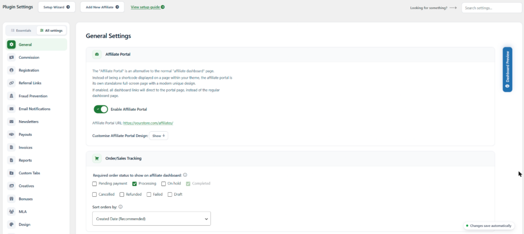 Redesigned Coupon Affiliates settings page with a left menu of tab icons and settings split into cards