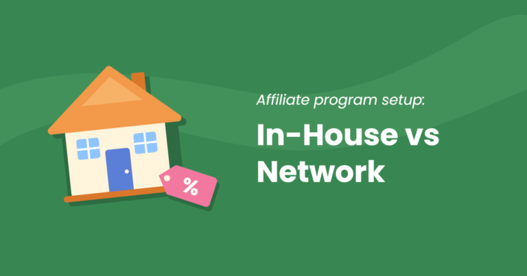 Cream house with an orange roof and a pink percent price tag, next to the title In-House vs Network